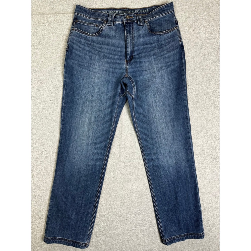 Duluth Trading Ballroom Double Flex Jeans Mens 35x32 Blue Straight Relaxed Fit